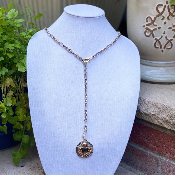 DAVID YURMAN 18k Sterling Half Moon Enhancer + DY 33” Sterling 18k Figaro Chain - Picture 3 of 16
